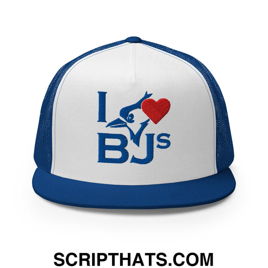 I Love BJs Embroidered Flat Bill Brim Mesh Trucker Hat Default Title