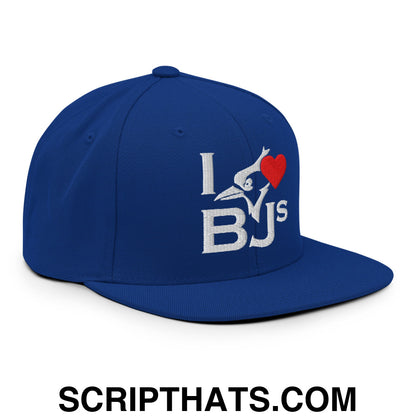 I Love BJs Embroidered Flat Bill Brim Snapback Hat Default Title