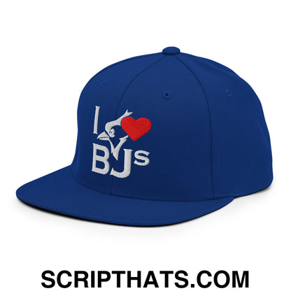 I Love BJs Embroidered Flat Bill Brim Snapback Hat Default Title