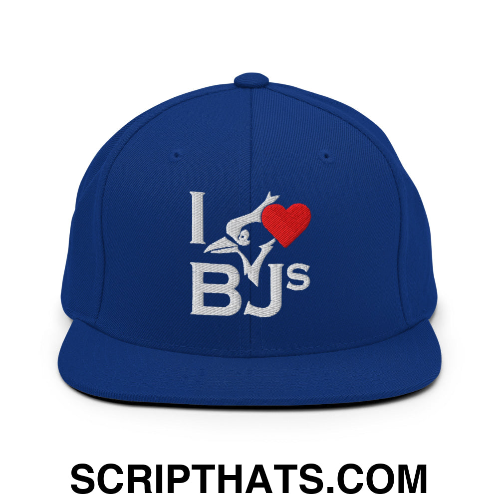 I Love BJs Embroidered Flat Bill Brim Snapback Hat Default Title