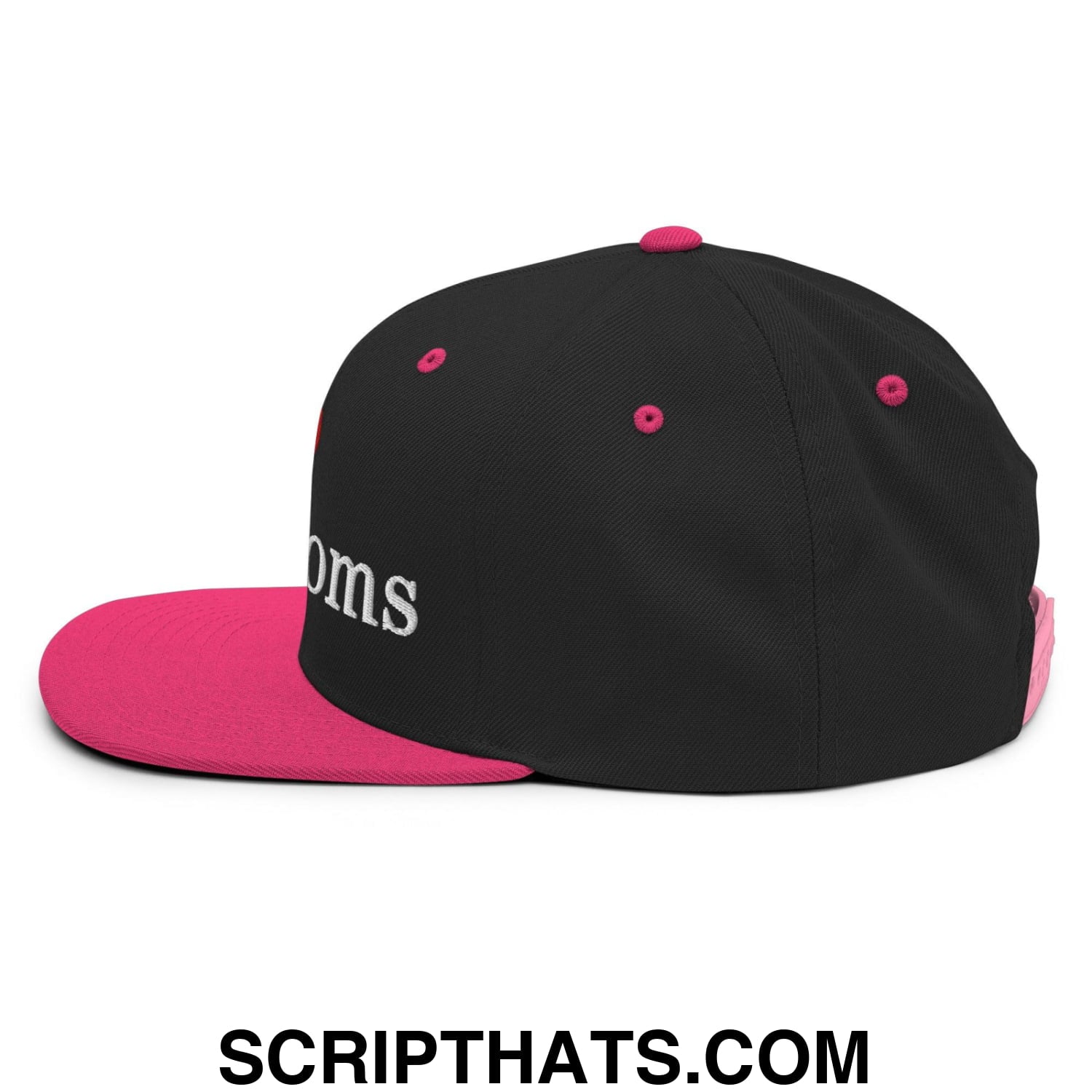 I Love Hot Moms Embroidered Flat Bill Brim Snapback Hat Black Neon Pink