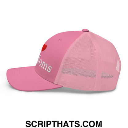 I Love Hot Moms Embroidered Mesh Trucker Hat Pink