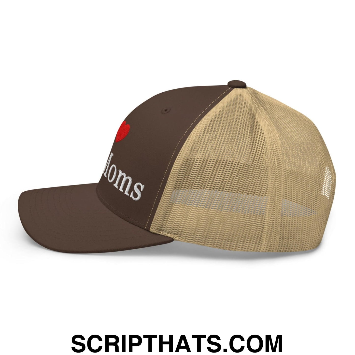 I Love Hot Moms Embroidered Mesh Trucker Hat Brown Khaki
