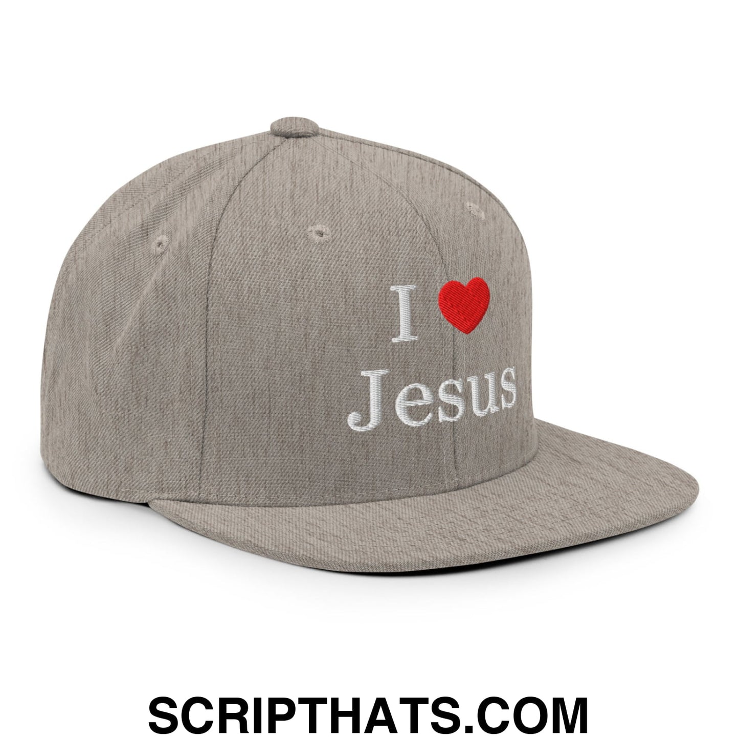I Love Jesus Embroidered Flat Bill Brim Snapback Hat Heather Grey