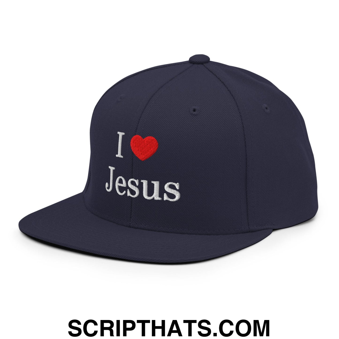 I Love Jesus Embroidered Flat Bill Brim Snapback Hat Navy