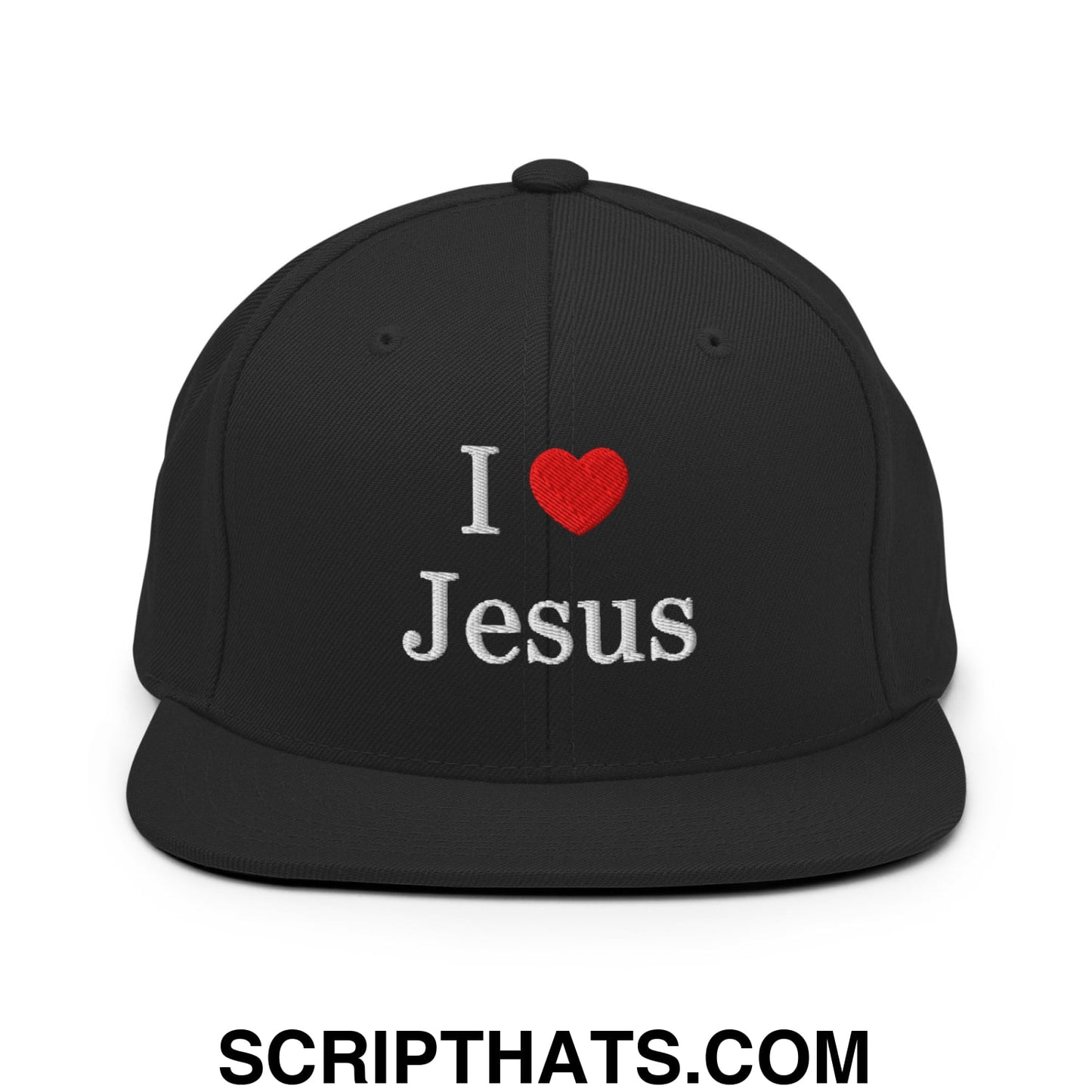 I Love Jesus Embroidered Flat Bill Brim Snapback Hat Black