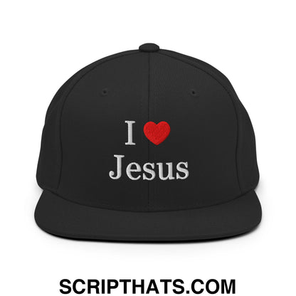 I Love Jesus Embroidered Flat Bill Brim Snapback Hat Black