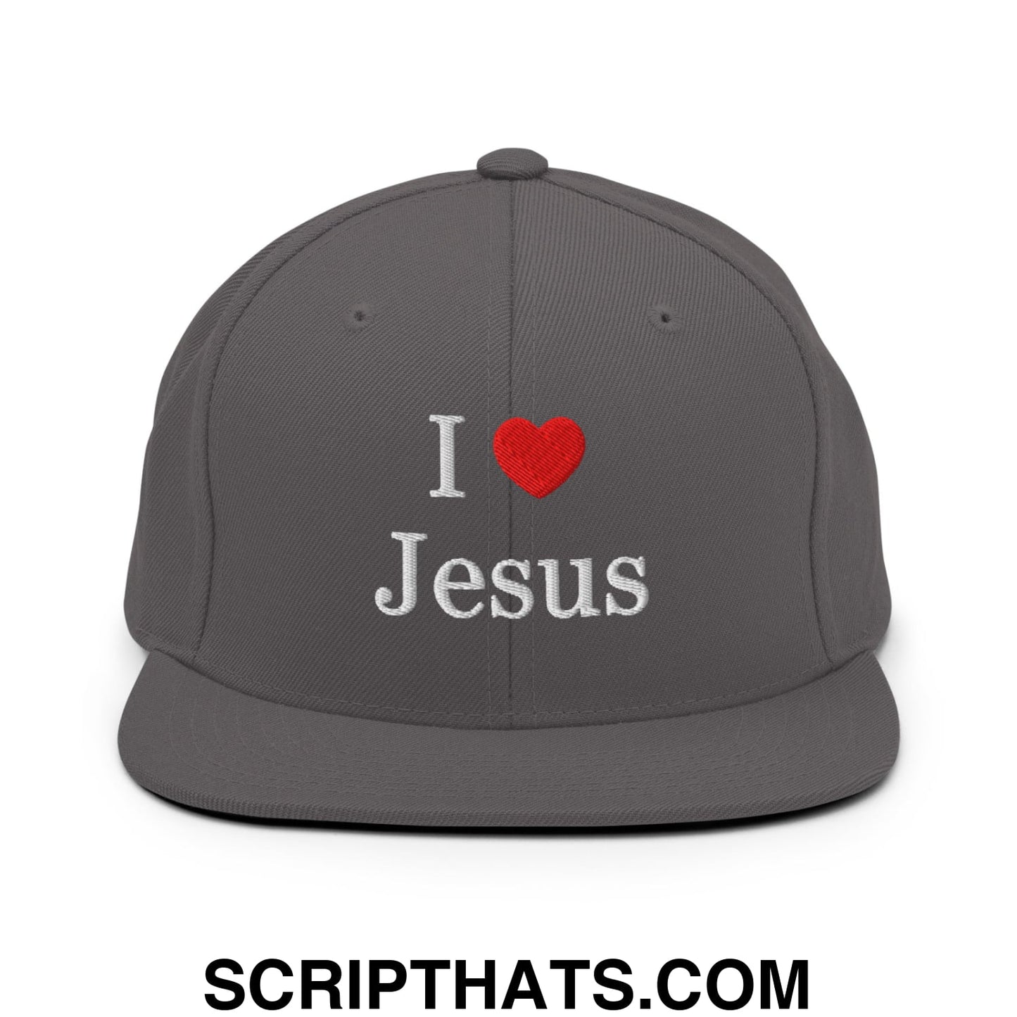 I Love Jesus Embroidered Flat Bill Brim Snapback Hat Dark Grey