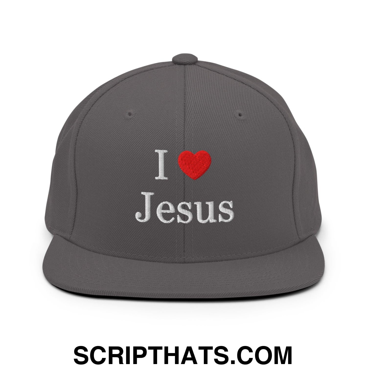 I Love Jesus Embroidered Flat Bill Brim Snapback Hat Dark Grey