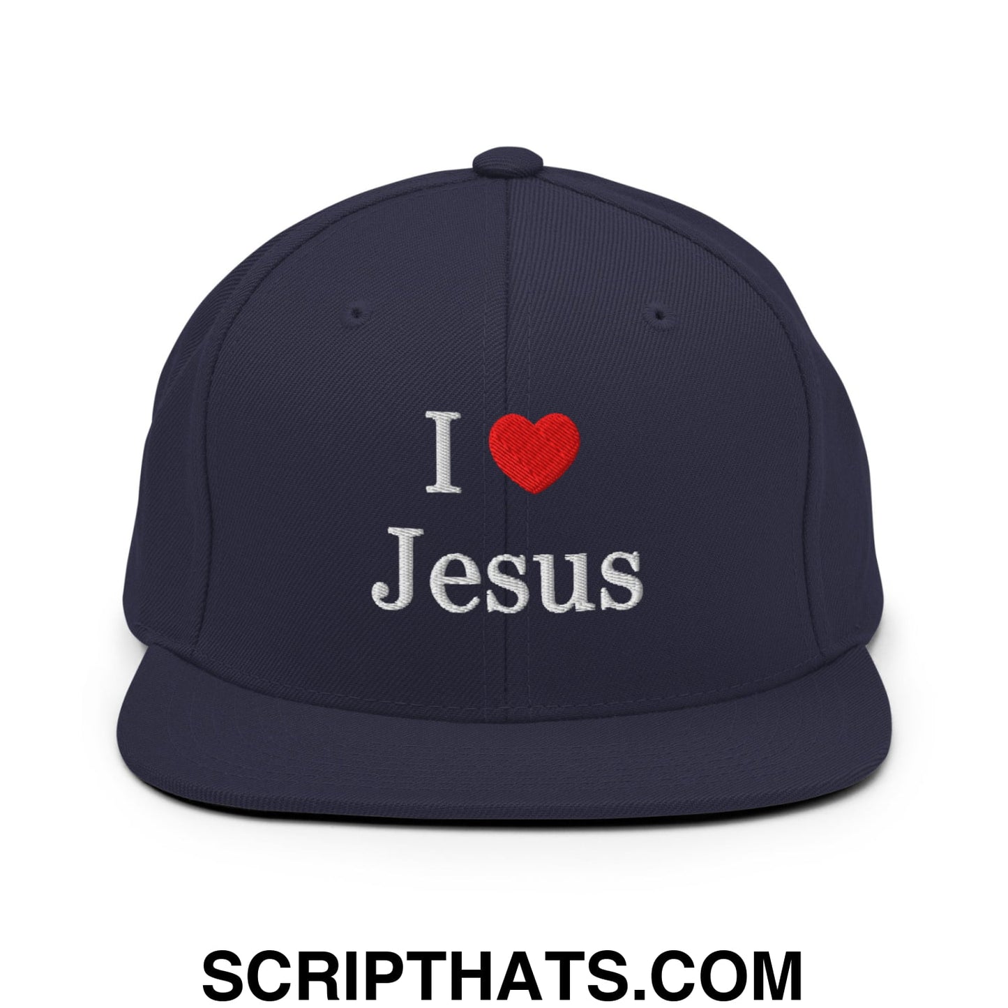 I Love Jesus Embroidered Flat Bill Brim Snapback Hat Navy