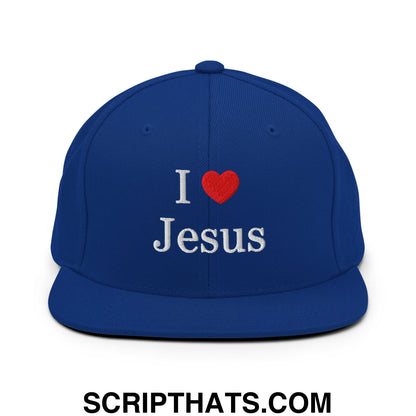 I Love Jesus Embroidered Flat Bill Brim Snapback Hat Royal Blue