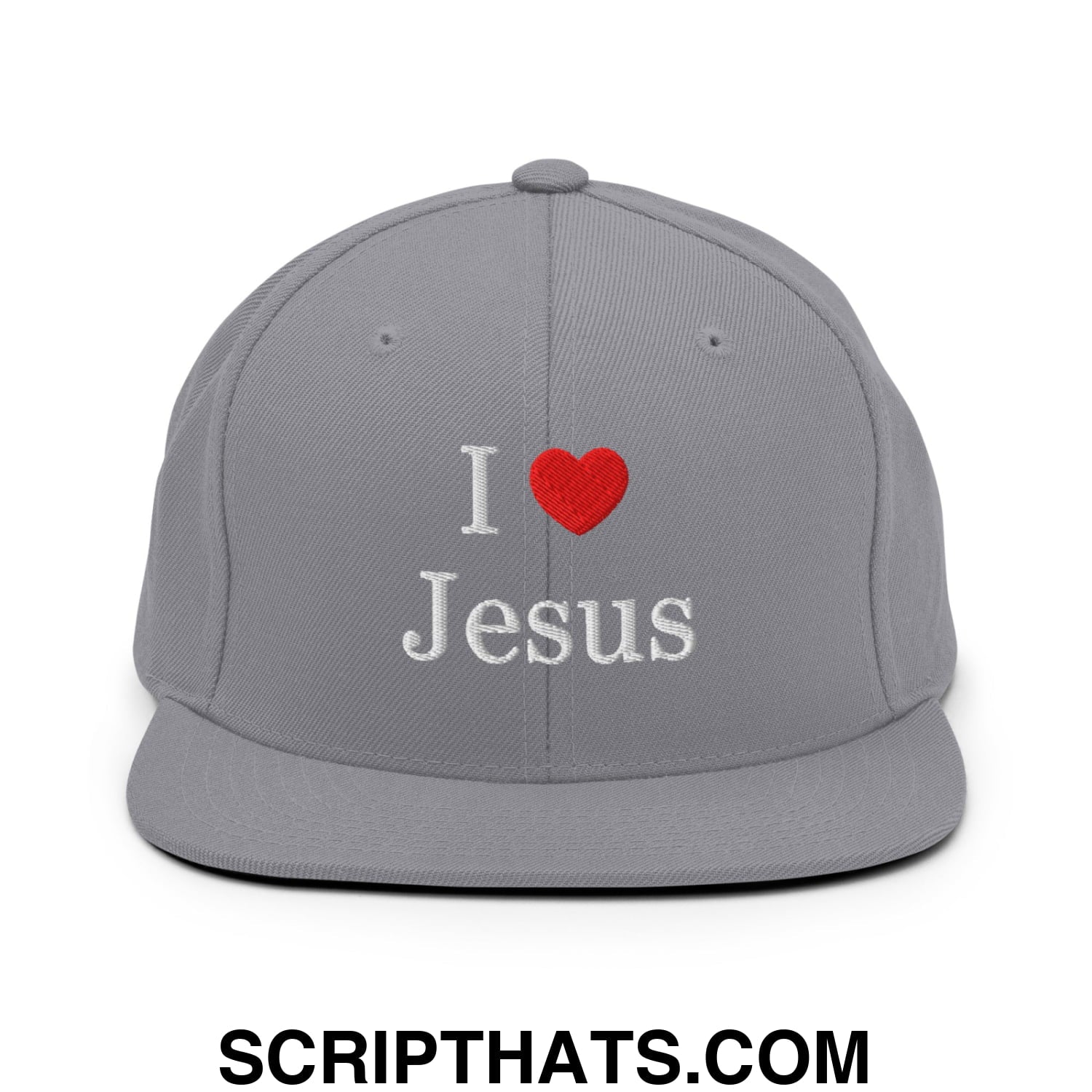 I Love Jesus Embroidered Flat Bill Brim Snapback Hat Silver