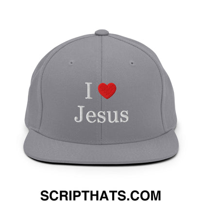 I Love Jesus Embroidered Flat Bill Brim Snapback Hat Silver