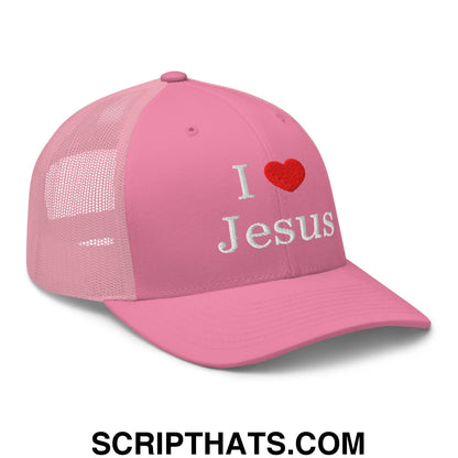 I Love Jesus Embroidered Mesh Trucker Hat Pink