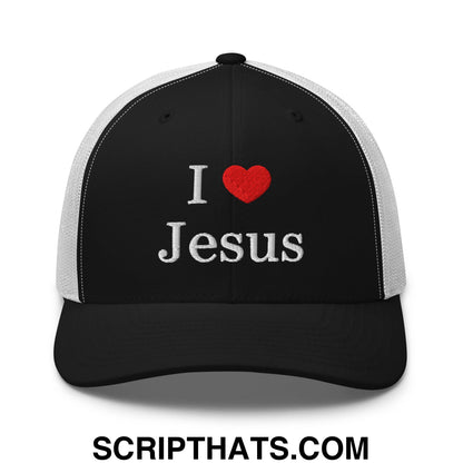 I Love Jesus Embroidered Mesh Trucker Hat Black White