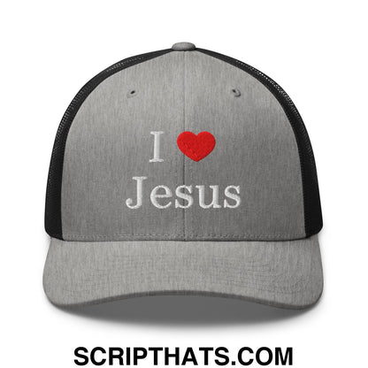 I Love Jesus Embroidered Mesh Trucker Hat Heather Black