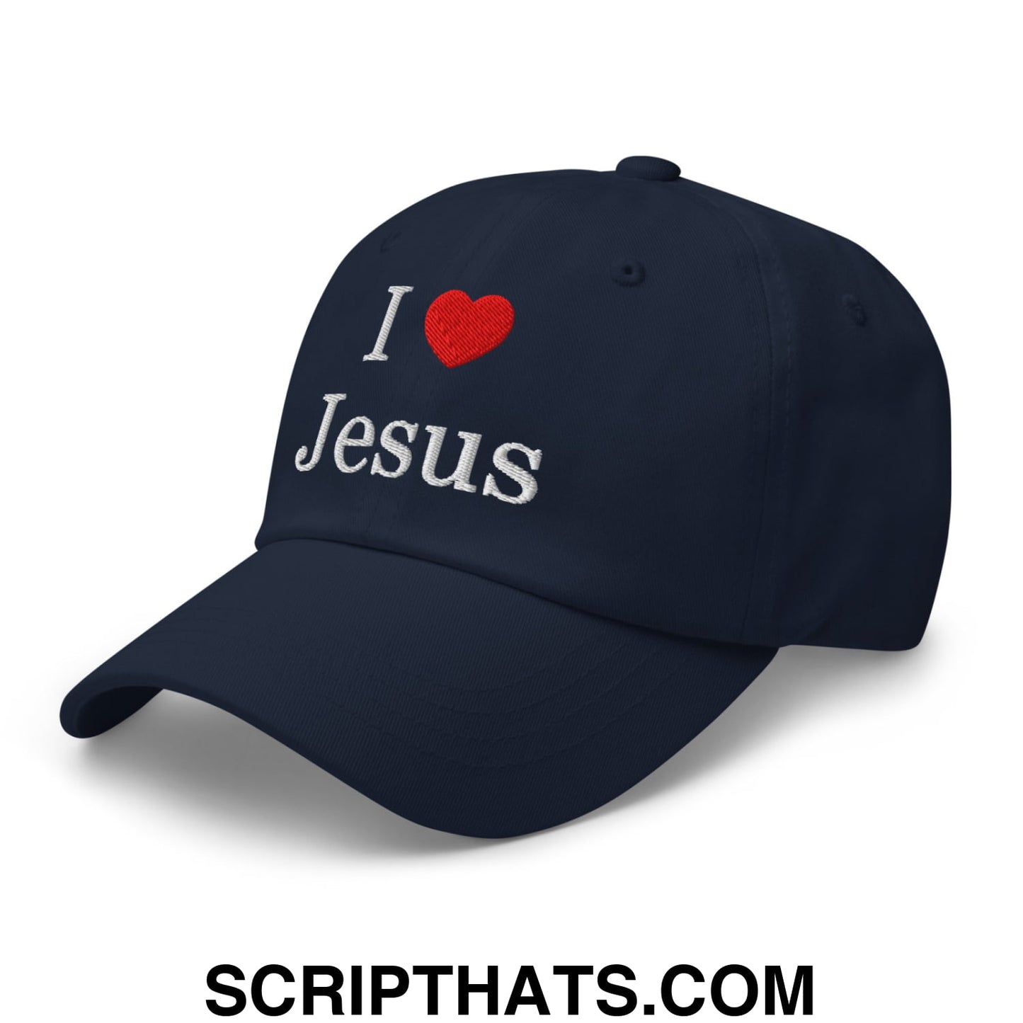 I Love Jesus Embroidered Unstructured Dad Hat Navy