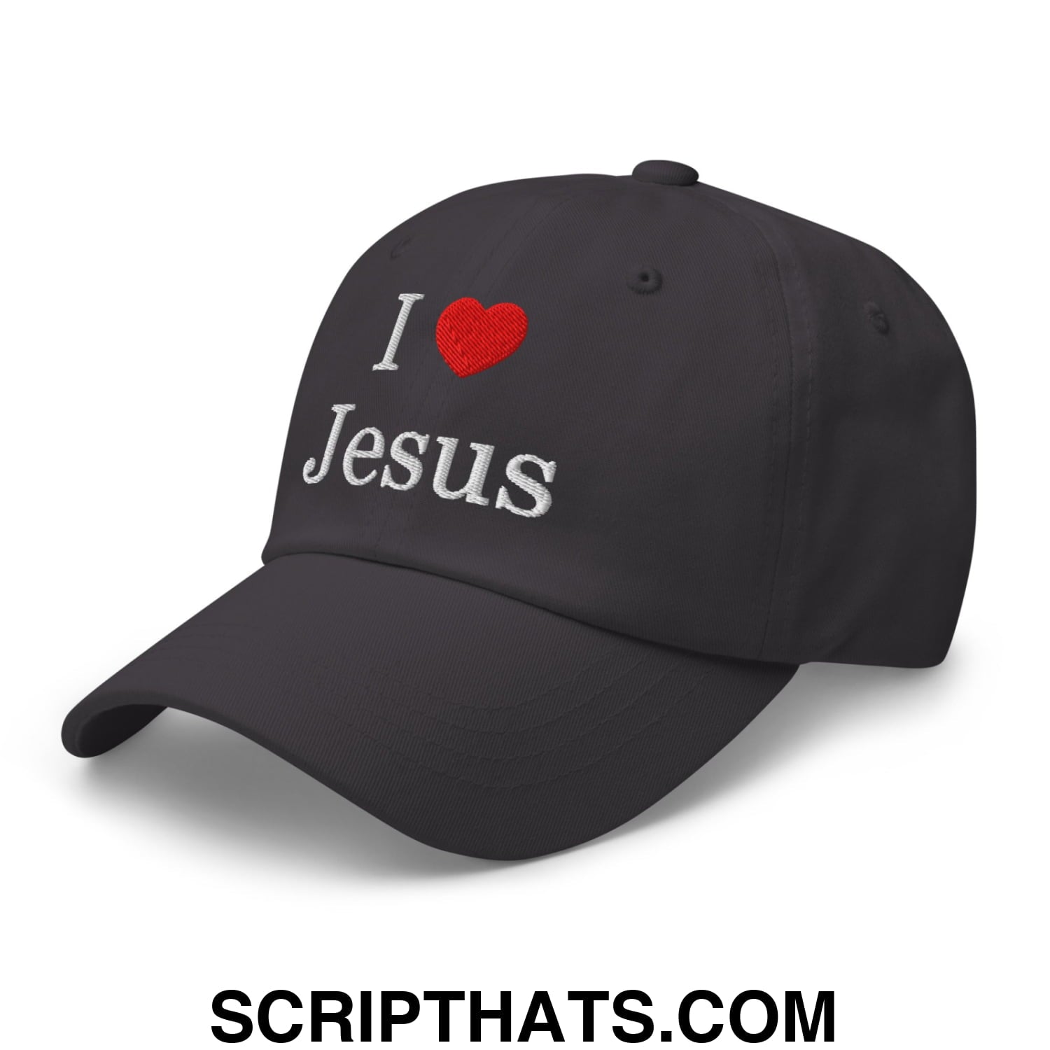 I Love Jesus Embroidered Unstructured Dad Hat Dark Grey