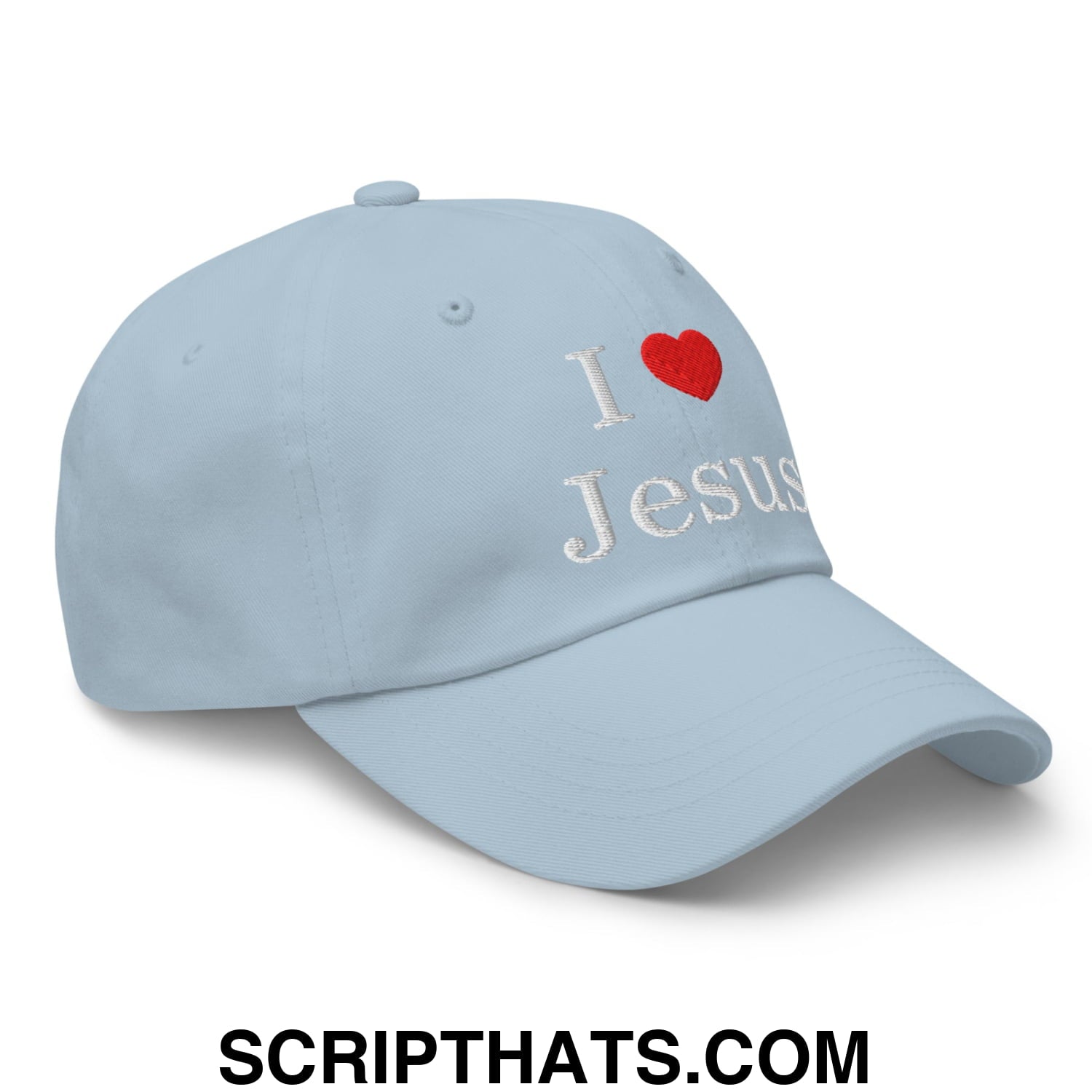 I Love Jesus Embroidered Unstructured Dad Hat Light Blue