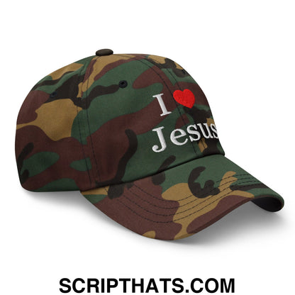 I Love Jesus Embroidered Unstructured Dad Hat Green Camo