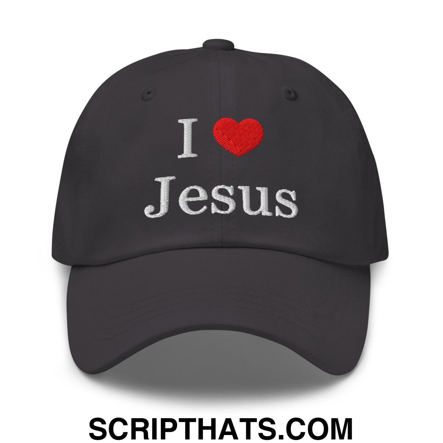 I Love Jesus Embroidered Unstructured Dad Hat Dark Grey