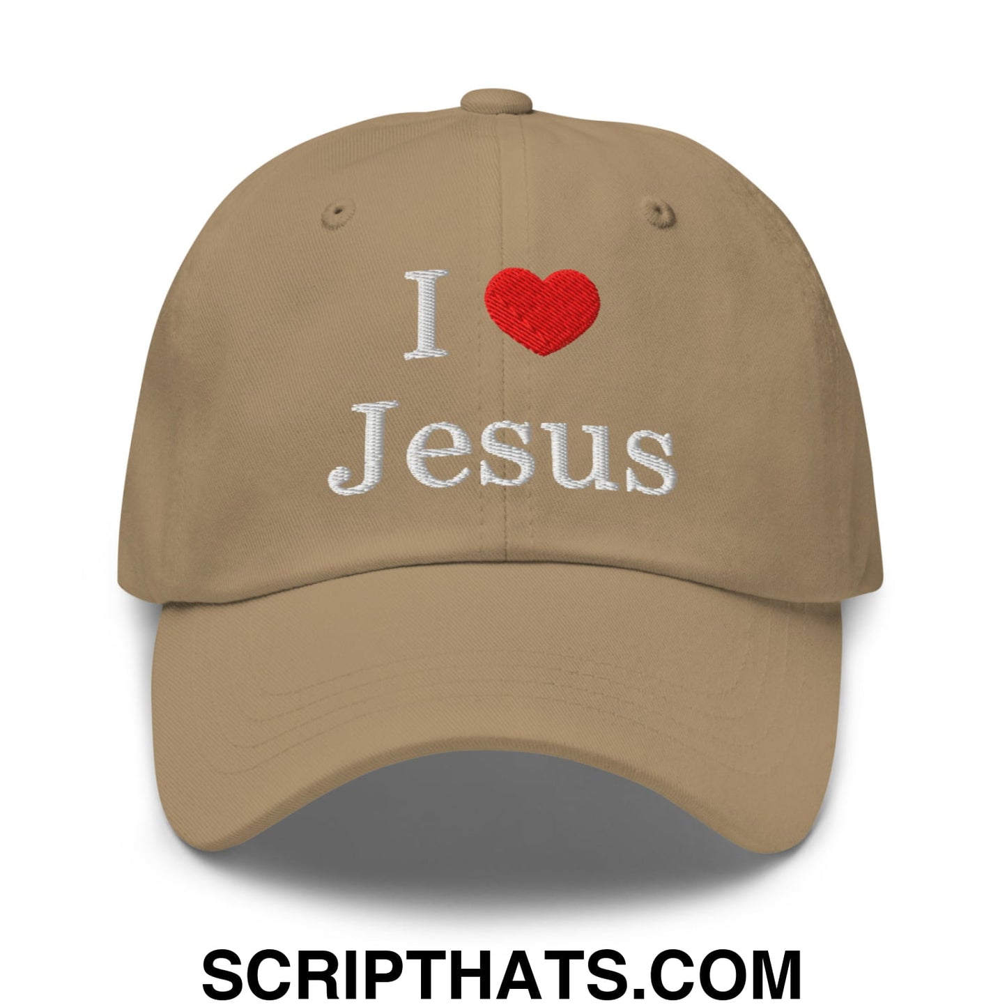 I Love Jesus Embroidered Unstructured Dad Hat Khaki