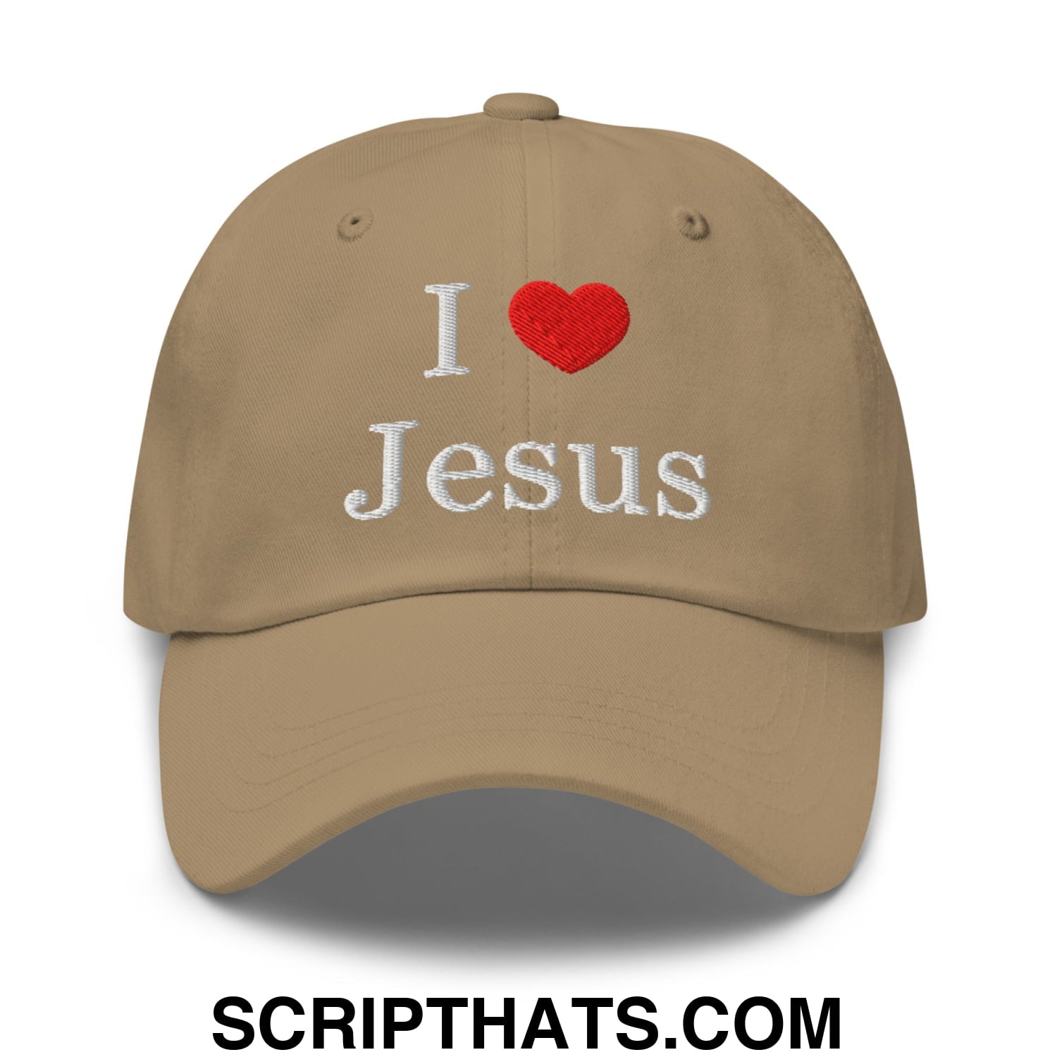 I Love Jesus Embroidered Unstructured Dad Hat Khaki