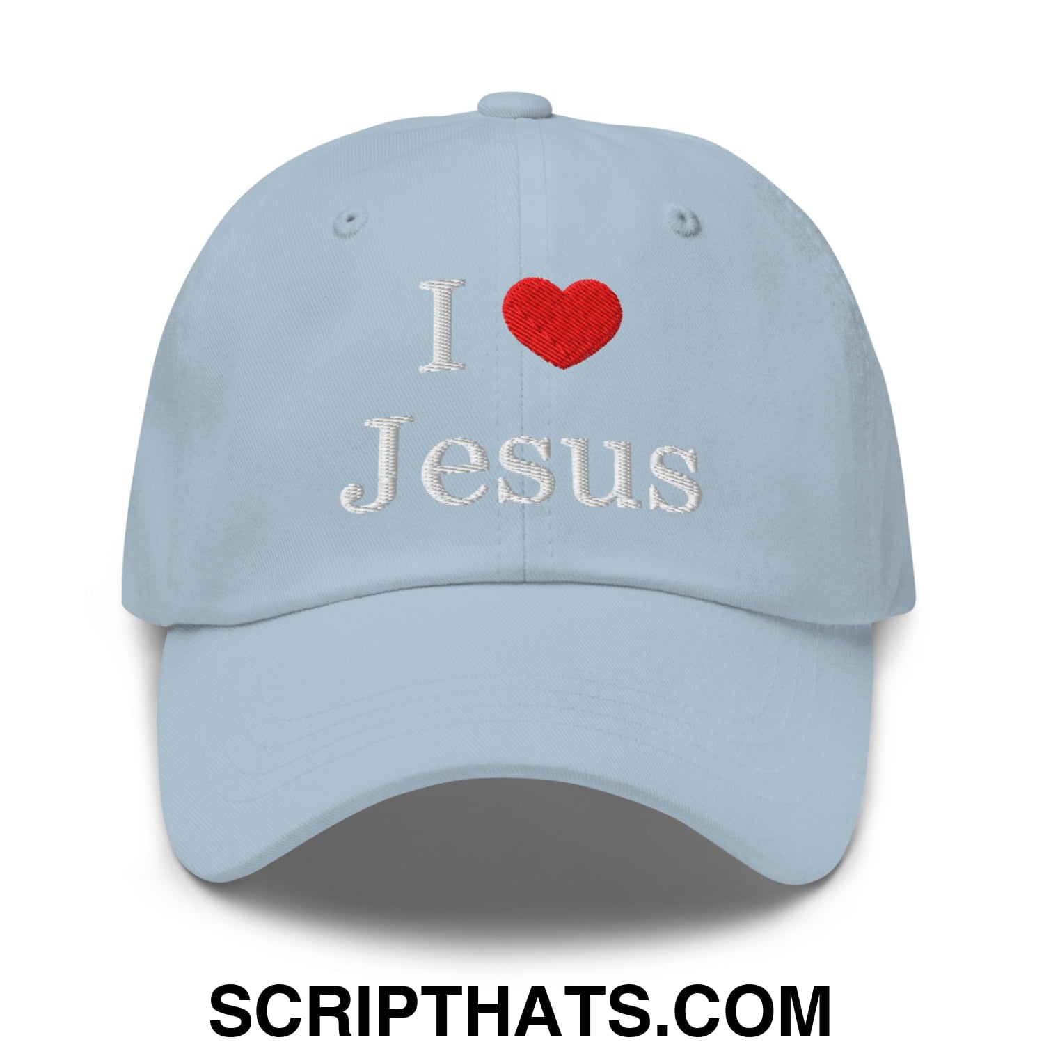 I Love Jesus Embroidered Unstructured Dad Hat Light Blue