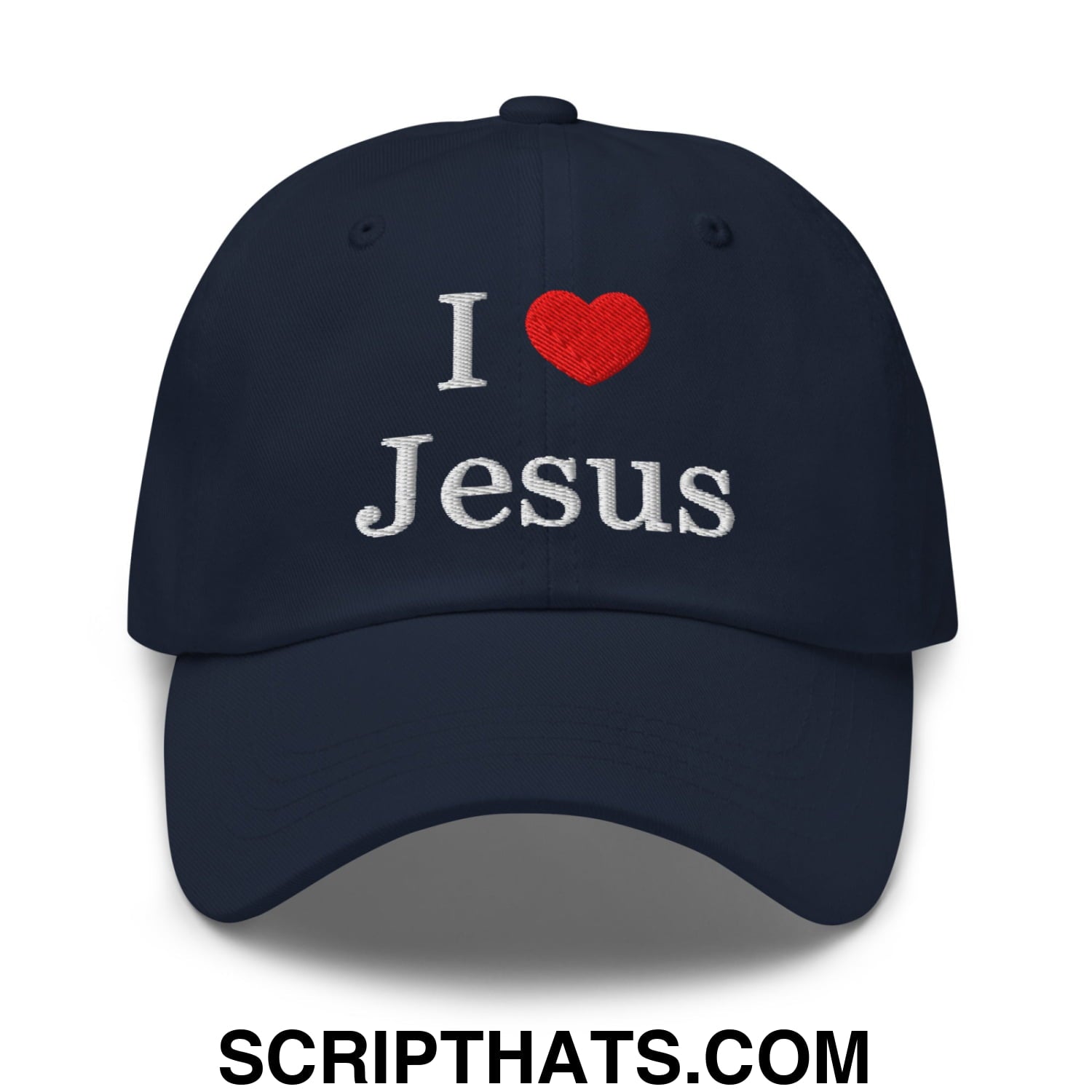 I Love Jesus Embroidered Unstructured Dad Hat Navy