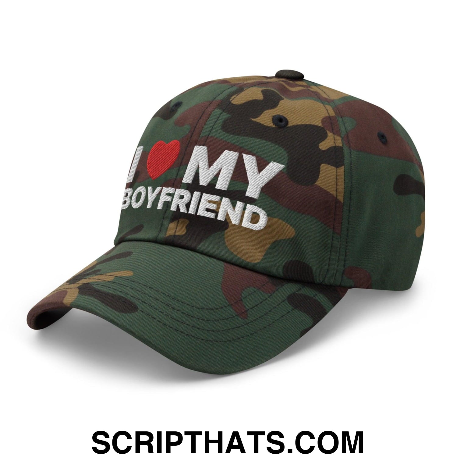 I Love My Boyfriend Dad Hat Green Camo
