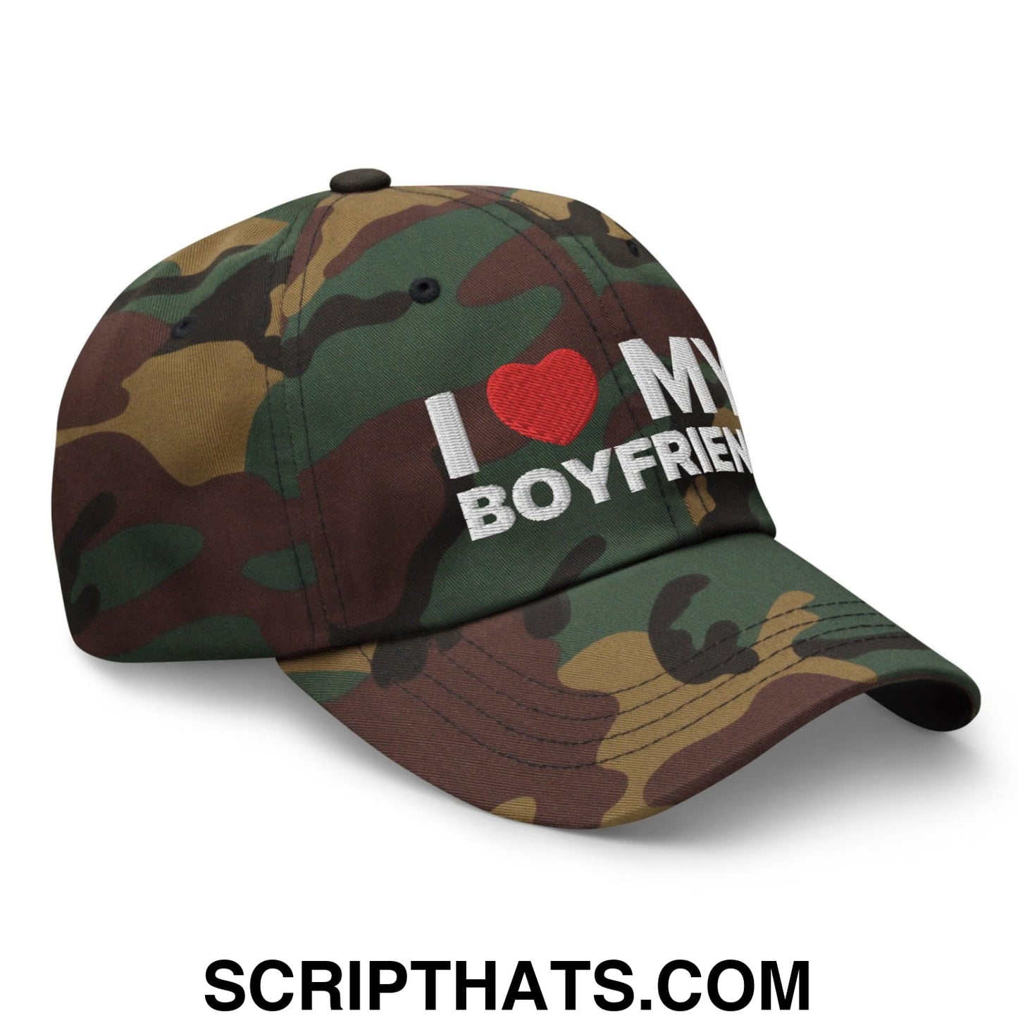 I Love My Boyfriend Dad Hat Green Camo