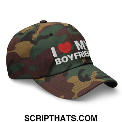I Love My Boyfriend Dad Hat Green Camo