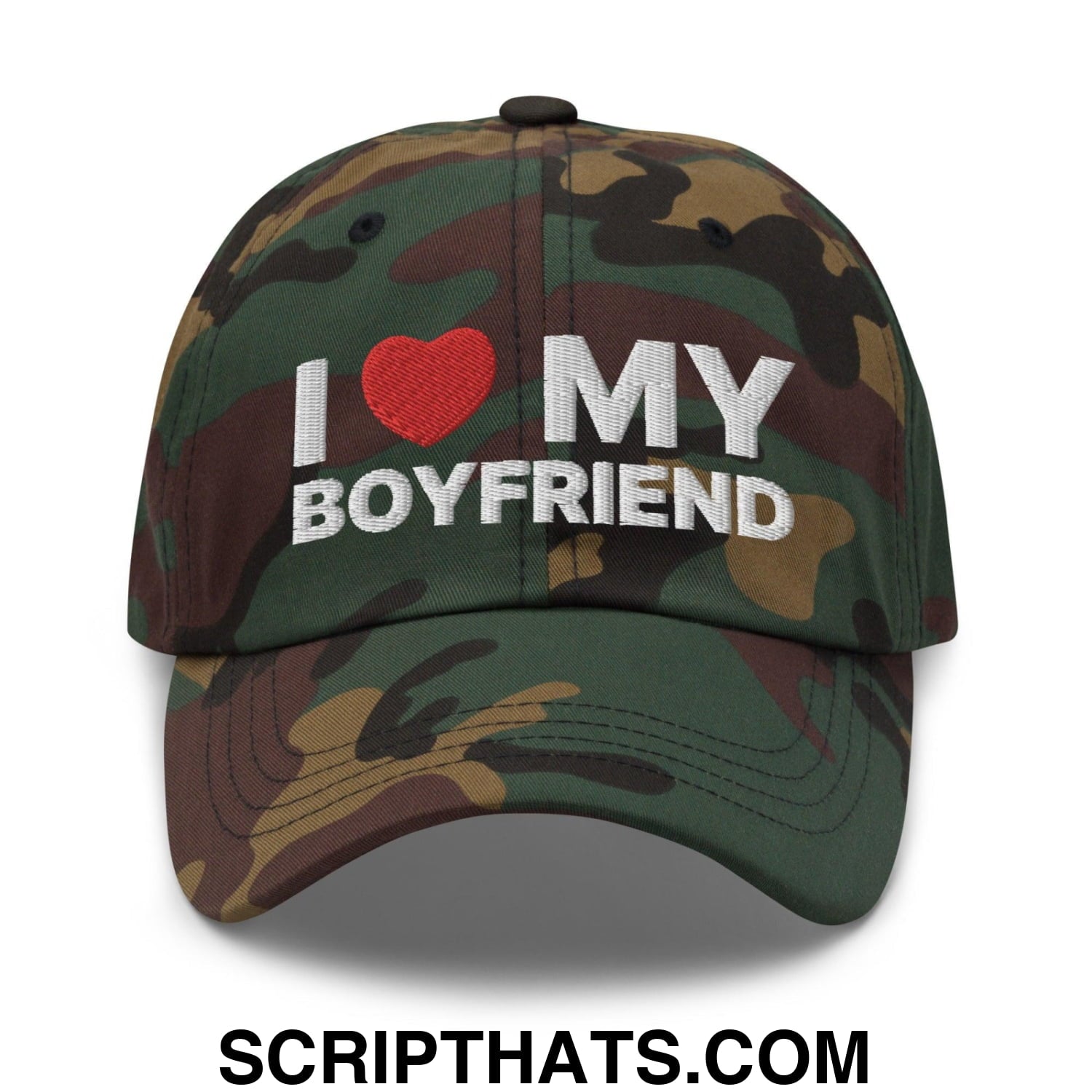 I Love My Boyfriend Dad Hat Green Camo