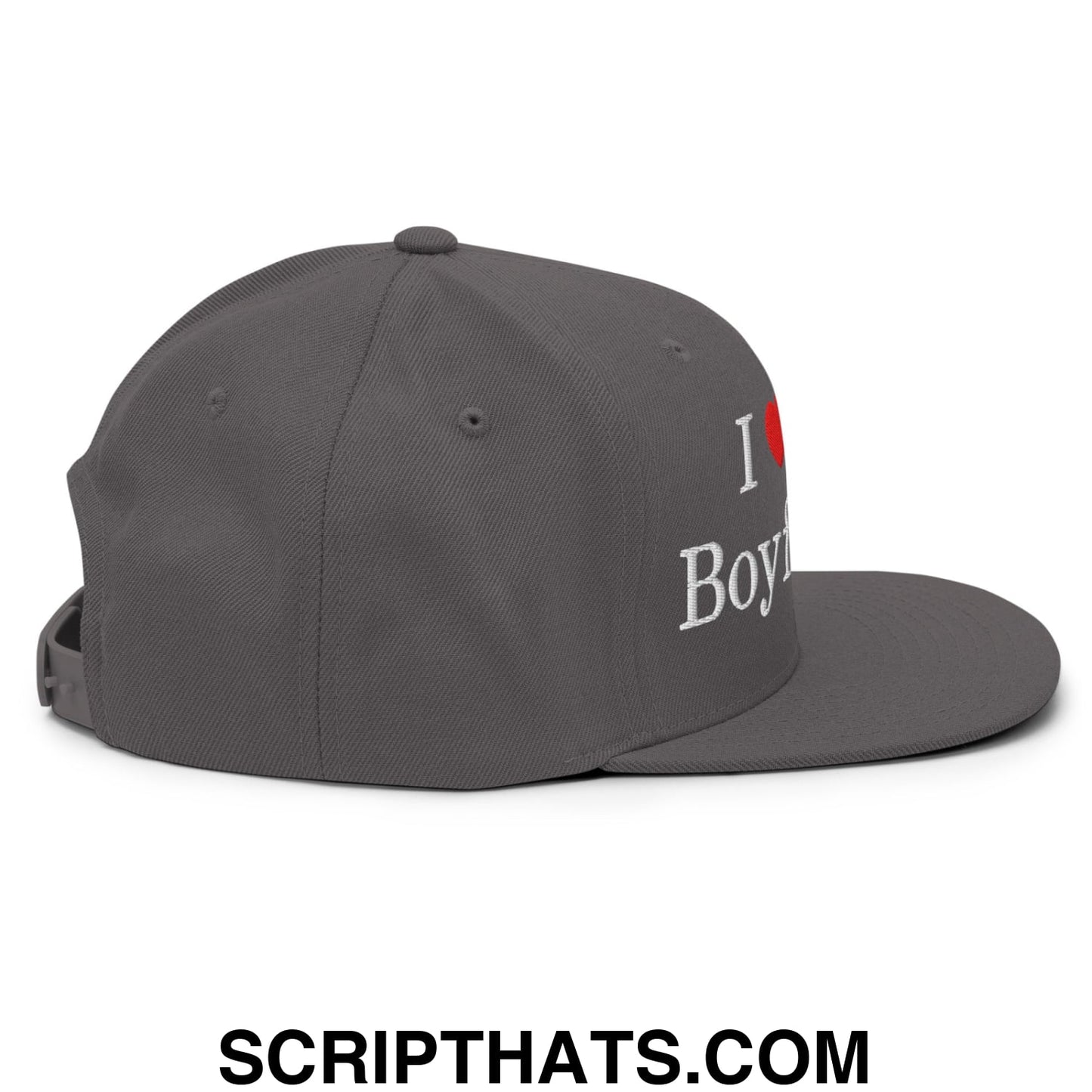 I Love My Boyfriend Embroidered Flat Bill Brim Snapback Hat Dark Grey