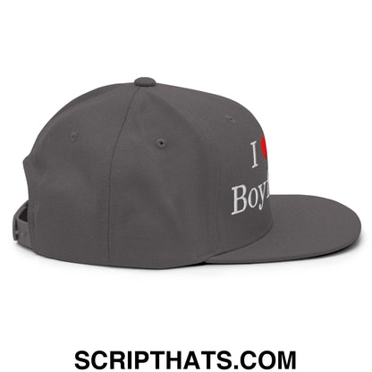 I Love My Boyfriend Embroidered Flat Bill Brim Snapback Hat Dark Grey