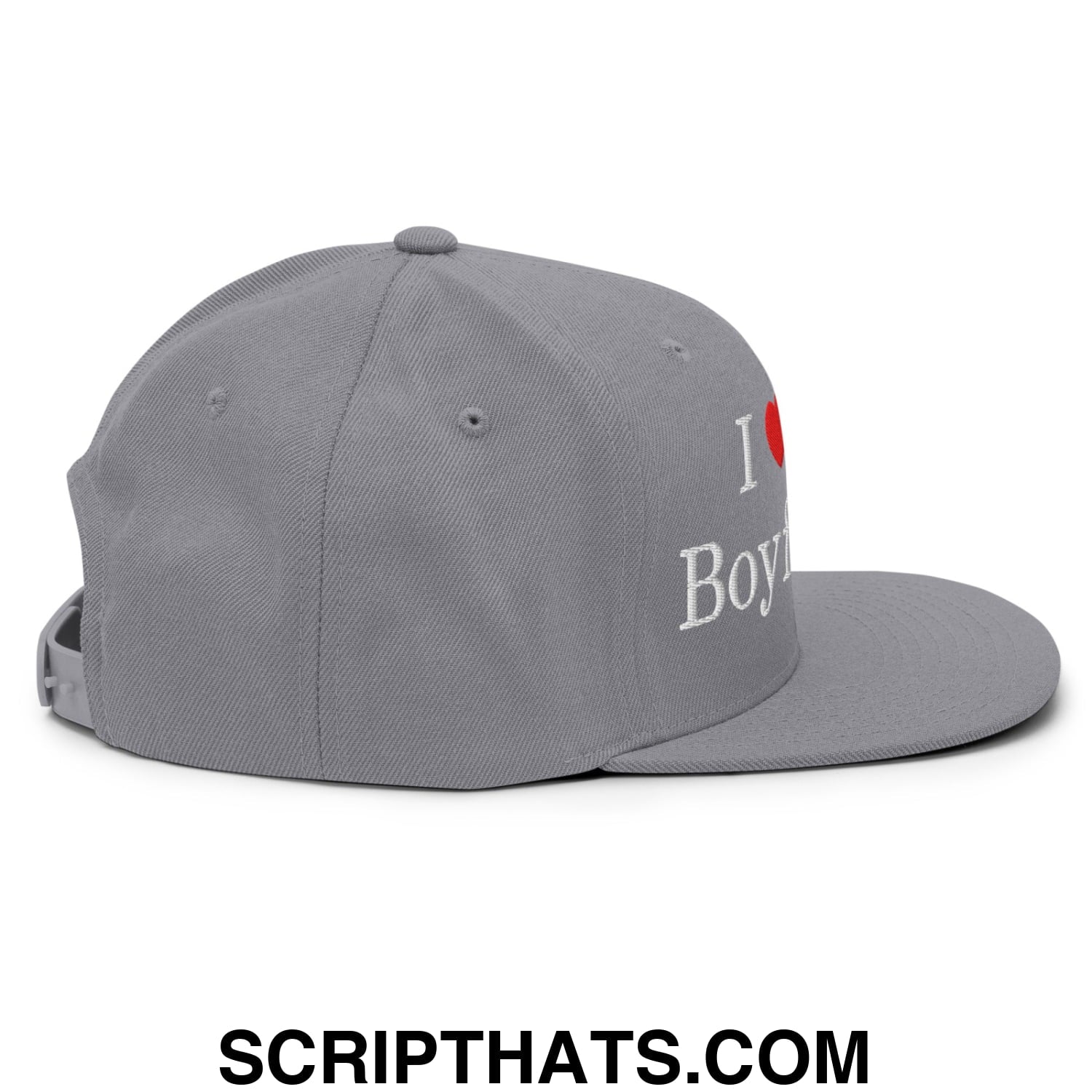 I Love My Boyfriend Embroidered Flat Bill Brim Snapback Hat Silver