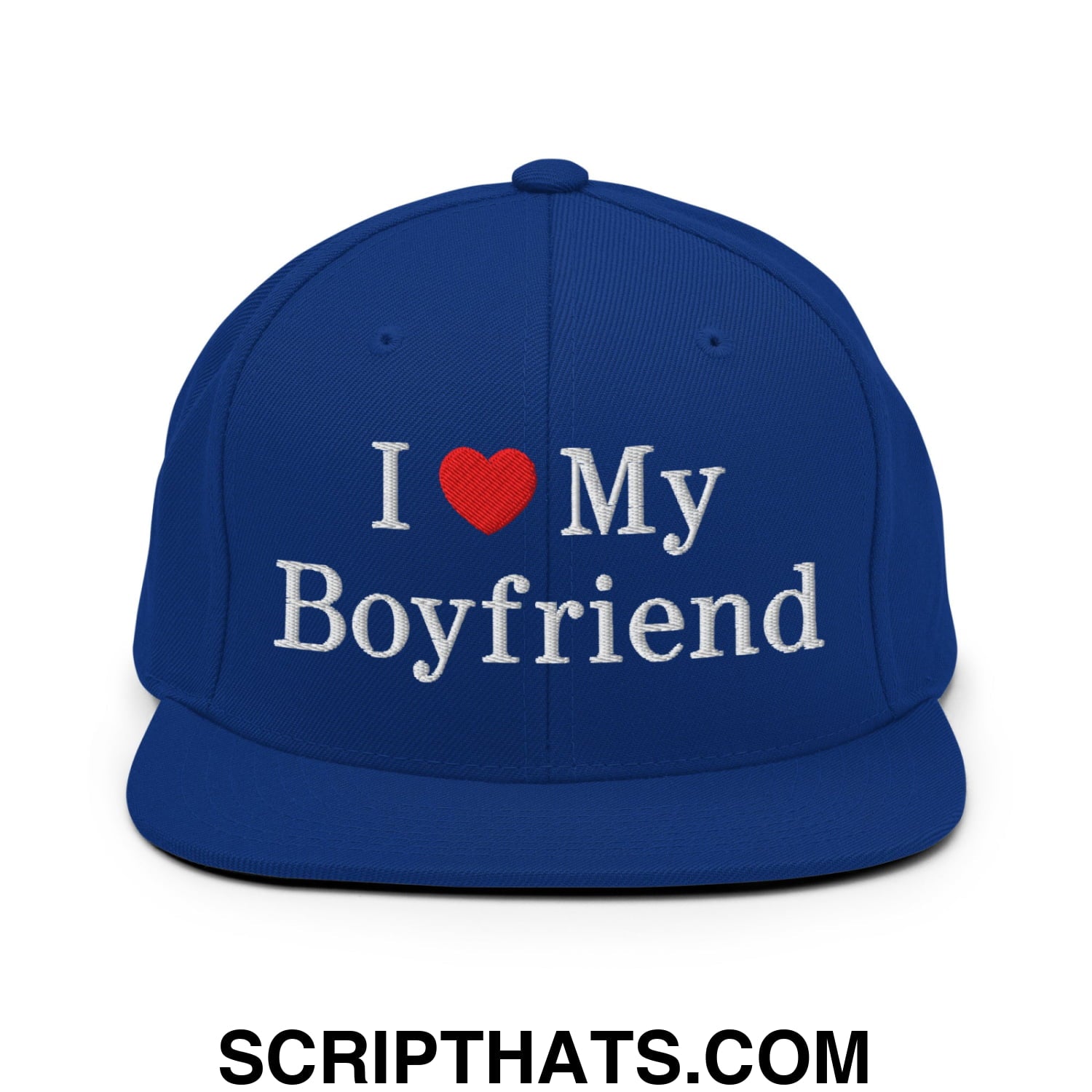 I Love My Boyfriend Embroidered Flat Bill Brim Snapback Hat Royal Blue