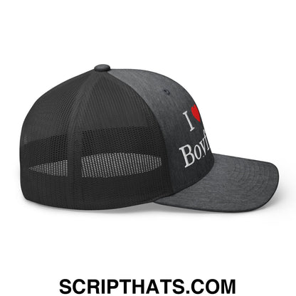 I Love My Boyfriend Embroidered Mesh Trucker Hat Dark Heather Gray