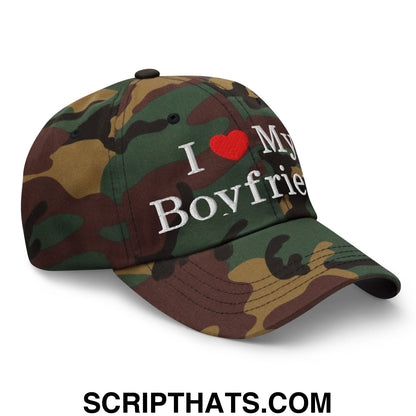 I Love My Boyfriend Embroidered Unstructured Dad Hat Green Camo
