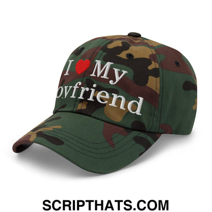 I Love My Boyfriend Embroidered Unstructured Dad Hat Green Camo