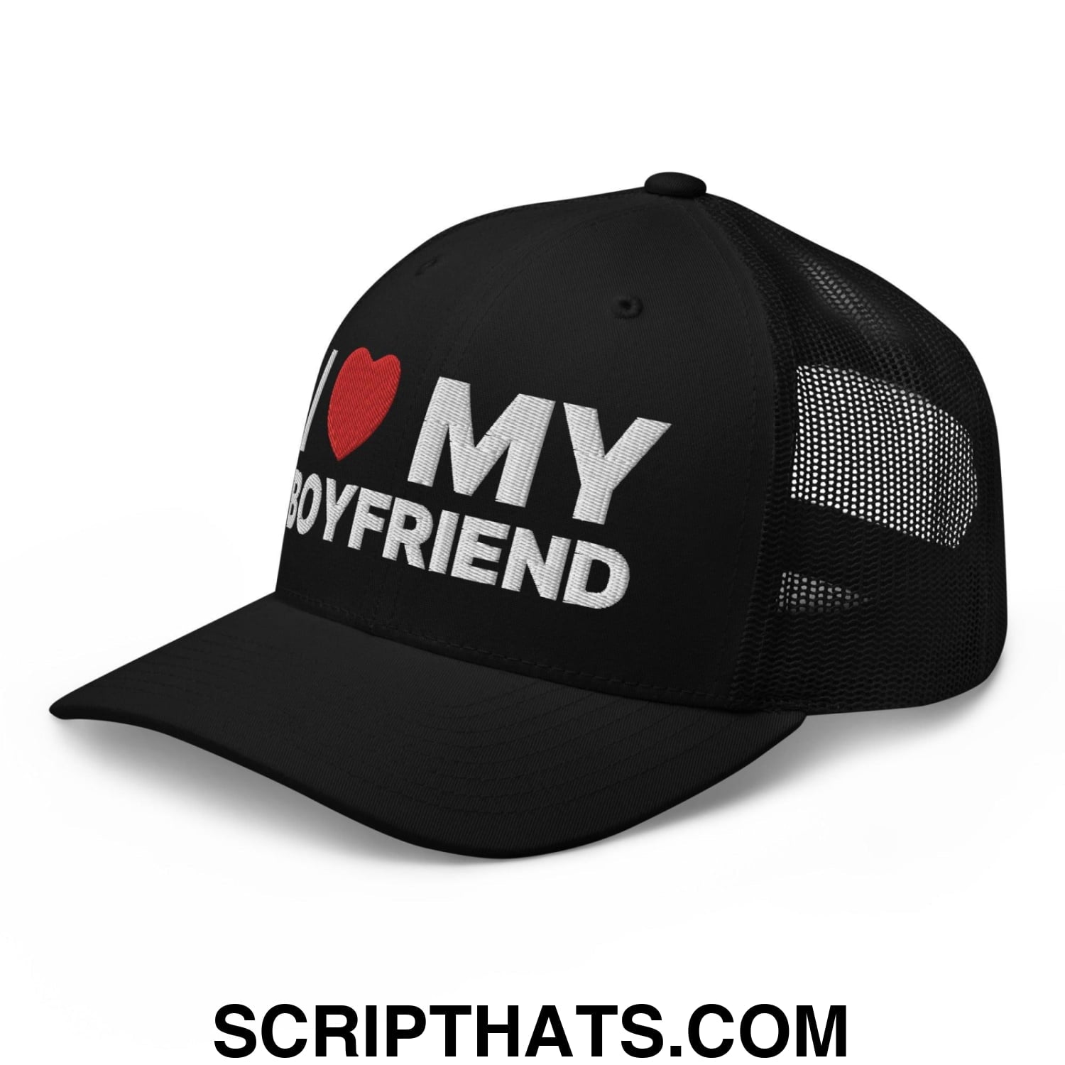 I Love My Boyfriend Retro Trucker Hat Black