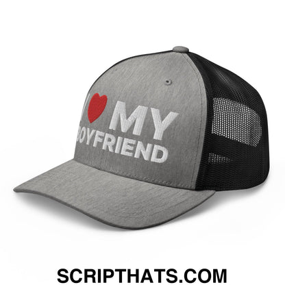 I Love My Boyfriend Retro Trucker Hat Heather Black