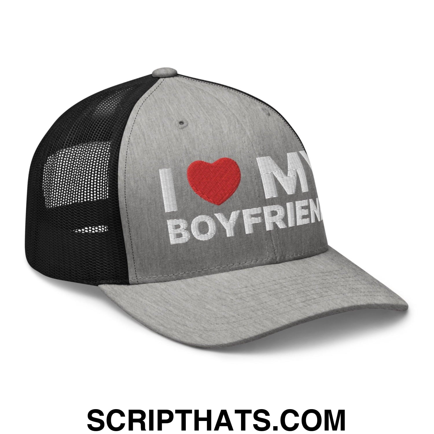 I Love My Boyfriend Retro Trucker Hat Heather Black