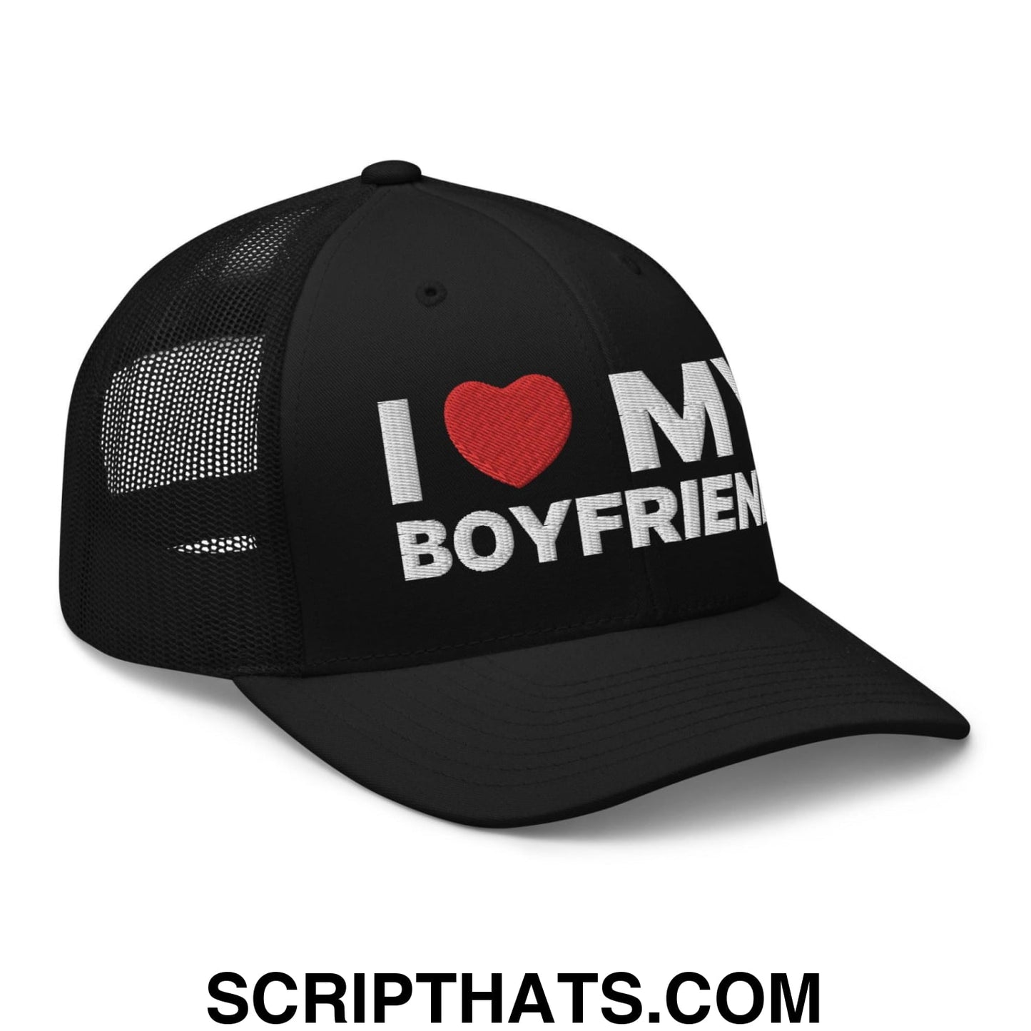 I Love My Boyfriend Retro Trucker Hat Black