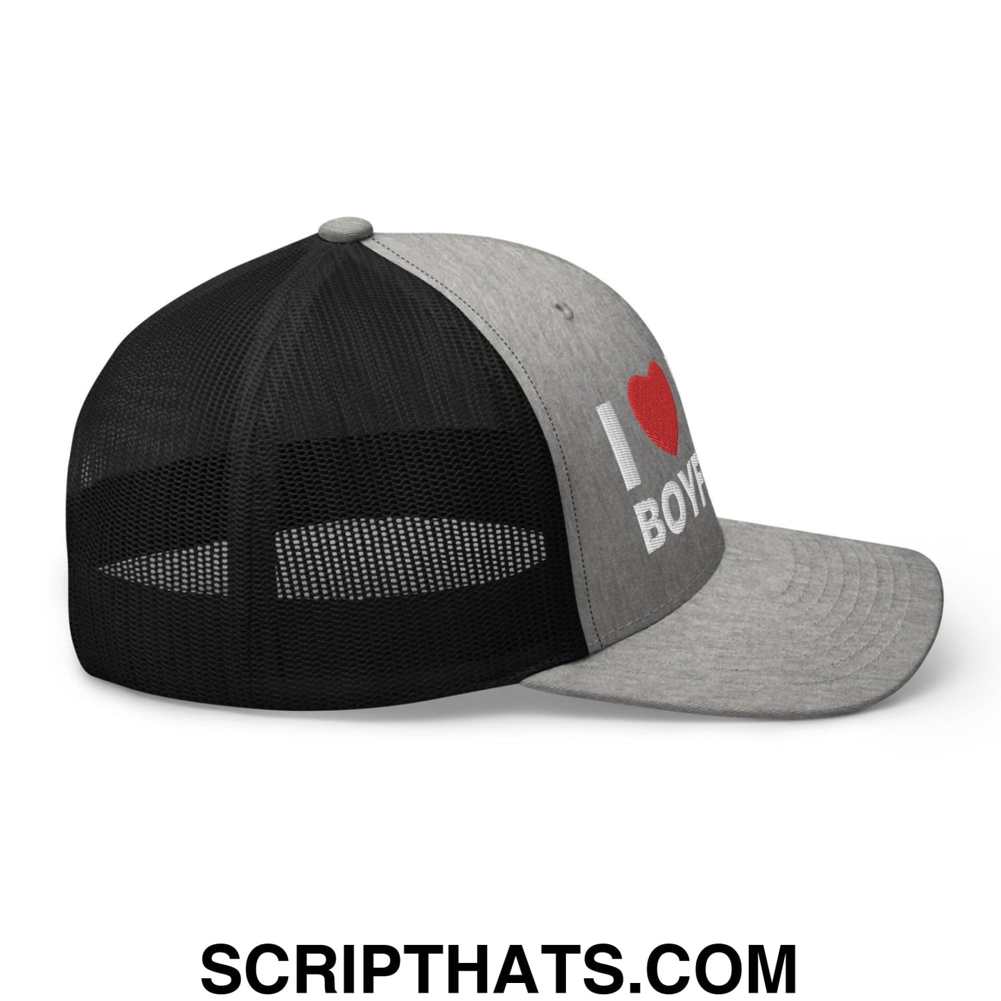 I Love My Boyfriend Retro Trucker Hat Heather Black