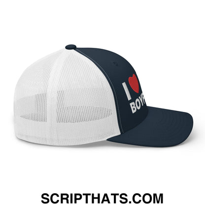 I Love My Boyfriend Retro Trucker Hat Navy White