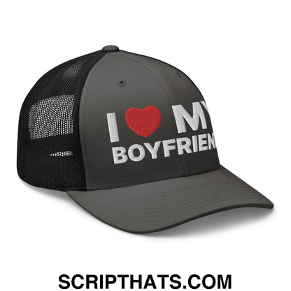 I Love My Boyfriend Retro Trucker Hat Charcoal Black