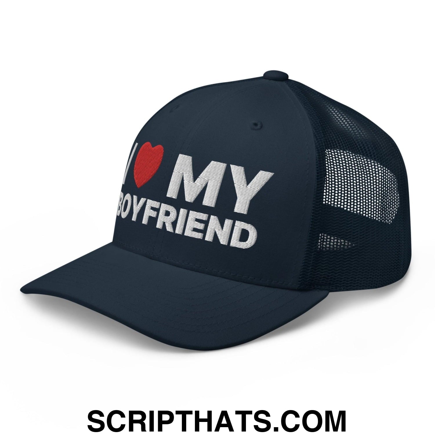 I Love My Boyfriend Retro Trucker Hat Navy