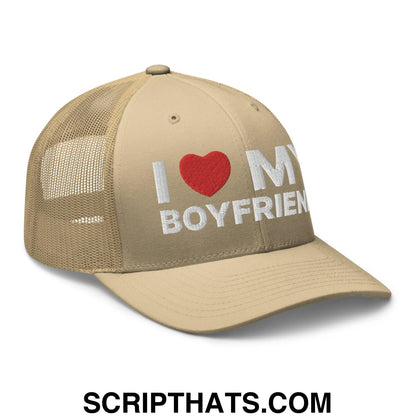 I Love My Boyfriend Retro Trucker Hat Khaki