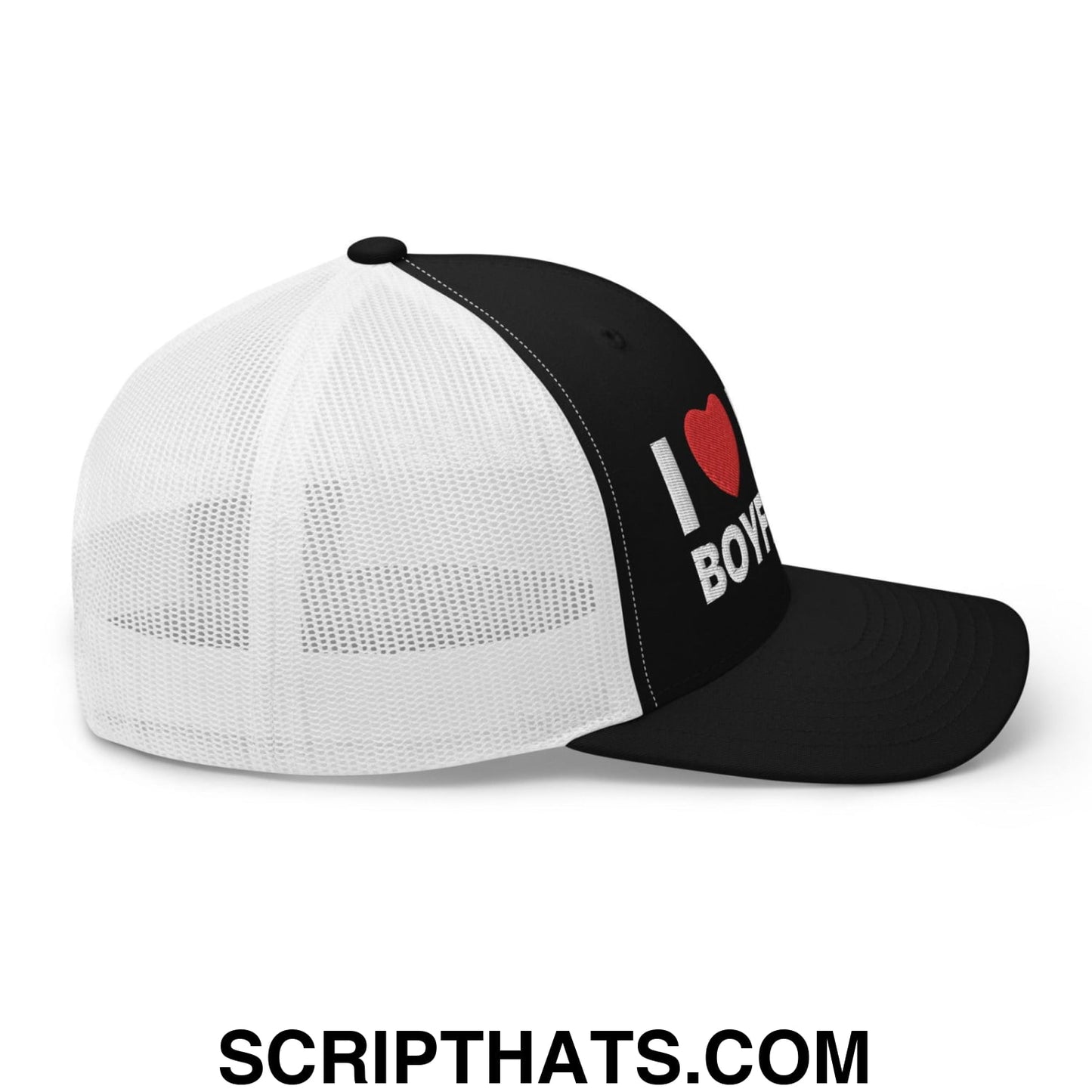 I Love My Boyfriend Retro Trucker Hat Black White